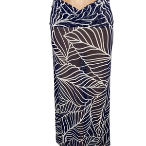 NEW DEVON WINDSOR Women's Akris Sheer Resort Skirt Navy Palm Print Size S